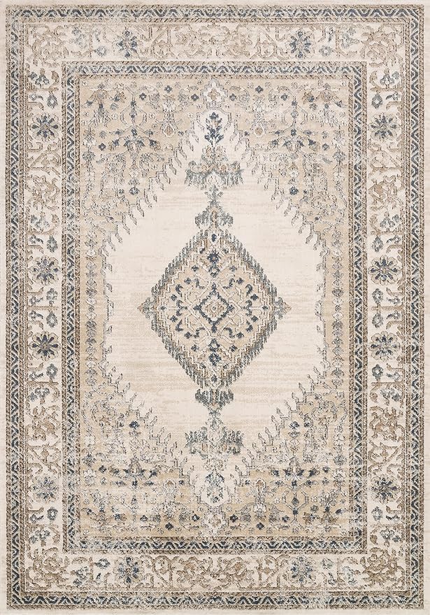 Loloi Teagan Collection TEA-02 Oatmeal/Ivory 5'-3" x 7'-6" Area Rug, Large, Soft Neutral Rug, High-Traffic for Living Room, Bedroom, Home Office, Dining Area