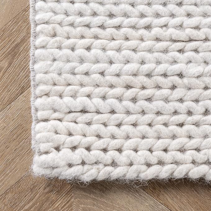 Nuloom Penelope Off-White/Ivory, 10' Square, Hand-Braided, Wool & Cotton, Soft and Textured, High Traffic, Stain Resistant, Easy Clean, Durable Area Rug for Bedroom, Living Room, Dining, Entryway