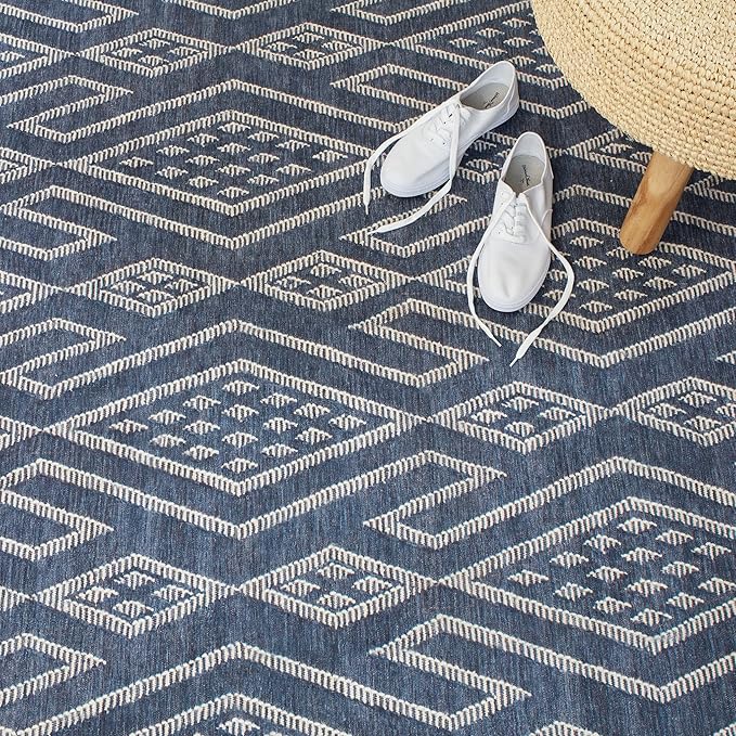 Dash & Albert Guthrie Navy Machine Washable Rug, 5 X 8 Feet, Blue Geometric Pattern