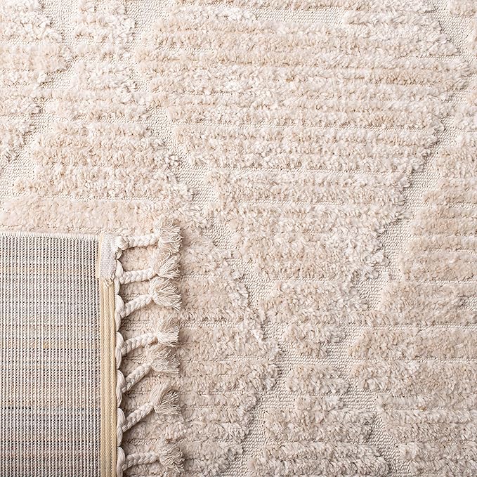 SAFAVIEH Marrakech Collection Area Rug - 6'7" Square, Beige, Moroccan Boho Tribal Tassel Design, Non-Shedding & Easy Care, Ideal for High Traffic Areas in Living Room, Bedroom (MRK517C)