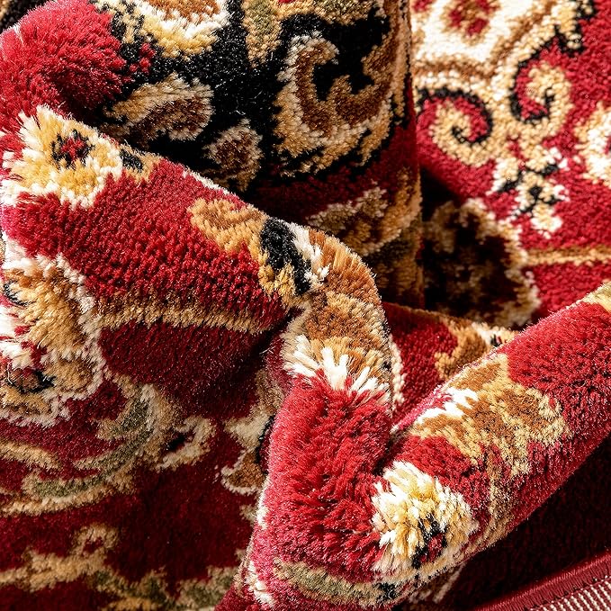 Well Woven Barclay Collection Medallion Kashan Red 5 ft Round Rug - for Living Room, Bedroom, and Dining Room