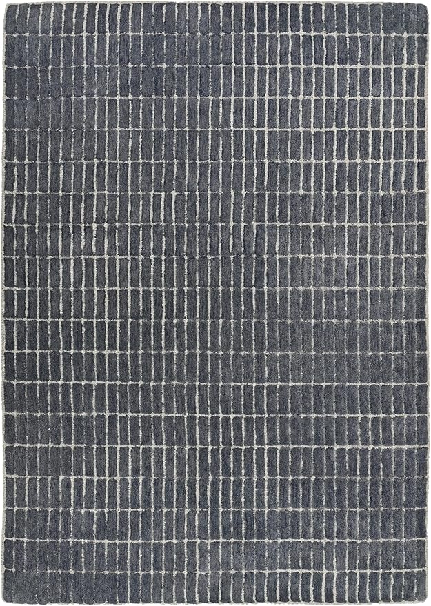 Hand-Tufted 100% Wool Area Rug – Unique Modern Geometric Grid Pattern, Soft Plush Textured Carpet for Living Room, Bedroom, Dining Room & Entryway (Smoke, 5' x 8')