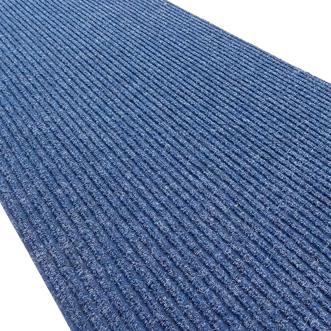 English Home Custom Size Non Slip Striped Design Durable PVC Non Slip Backing Tough Pile Runner Rug for Hallway, Outdoor, Indoor, Commercial, Residential, Pool, Office (Dark Blue, 36" x 07')