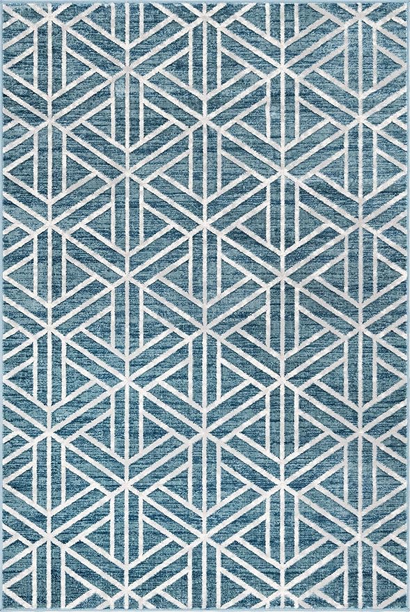 Rugs.com Lattice Trellis Collection Rug – 6' x 9' Blue Low-Pile Rug Perfect for Living Rooms, Large Dining Rooms, Open Floorplans