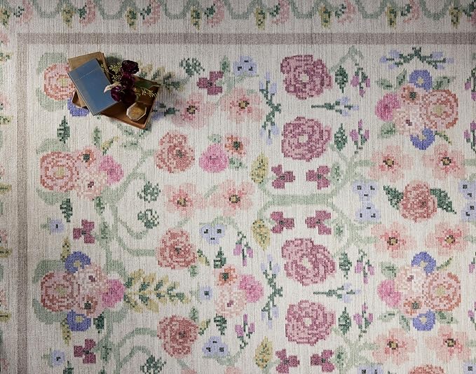 Loloi Rifle Paper Co. Rosa Collection RSA-01 Ivory 2'-6" x 7'-6" Runner Rug