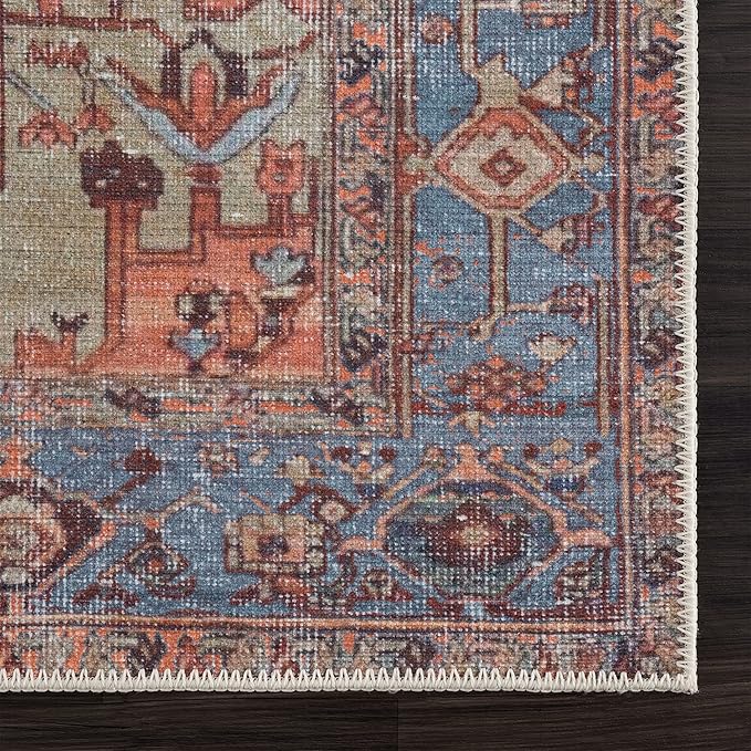 Bloom Rugs Washable 3' x 5' Rug - Terracotta/Blue Traditional Area Rug for Living Room, Bedroom, Dining Room, and Kitchen - Exact Size: 3' x 5'