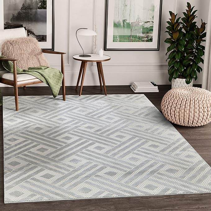 Abani Modern Grey Geometric Striped Chevron 5'3" x 7'6" Area Rug Rugs Nova Collection - Eclectic Pattern Accent Rug