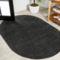 Eyely UES100I-5OV Supersoft Haze Solid Low-Pile Indoor Area Rug, Coastal, Bohemian, Minimalist, Classic, Casual for Bedroom,Kitchen,Living Room,Non Shedding,Easy-Washing, Black, 5 X 8 Oval