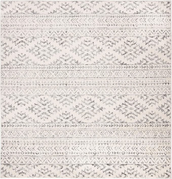 SAFAVIEH Tulum Collection Area Rug - 8' Square, Ivory & Grey, Moroccan Boho Tribal Design, Non-Shedding & Easy to Clean, Ideal for Living Room, Bedroom, Dining Space (TUL272A)