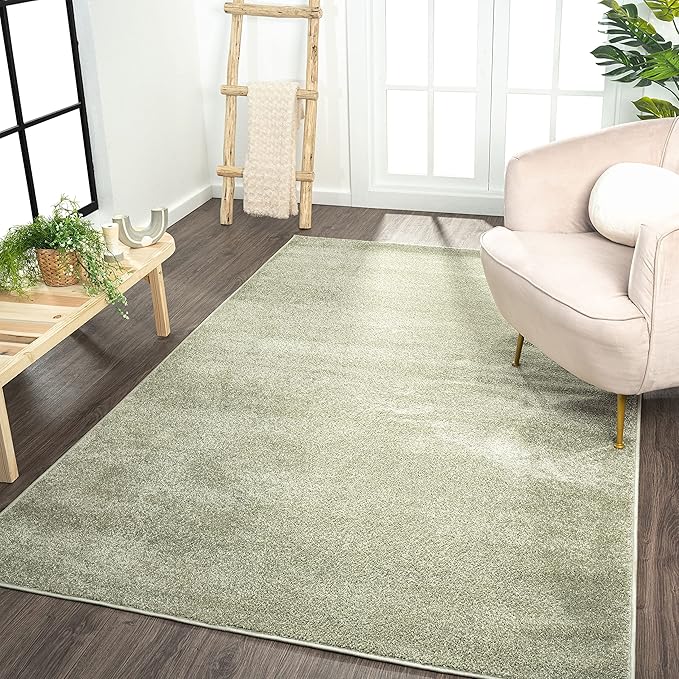Eyely UES100O-14 Supersoft Haze Solid Low-Pile Indoor Area Rug, Coastal, Bohemian, Minimalist, Classic, Casual for Bedroom,Kitchen,Living Room,Non Shedding,Easy-Washing, Green, 10 X 14