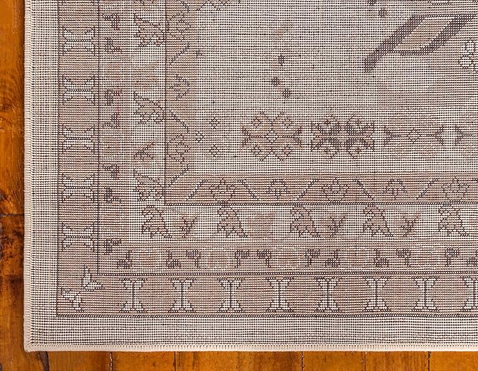 Unique Loom Taftan Collection Border Geometric Tribal Inspired Design Area Rug (9' 10 x 13' 0 Rectangular, Ivory/ Tan)