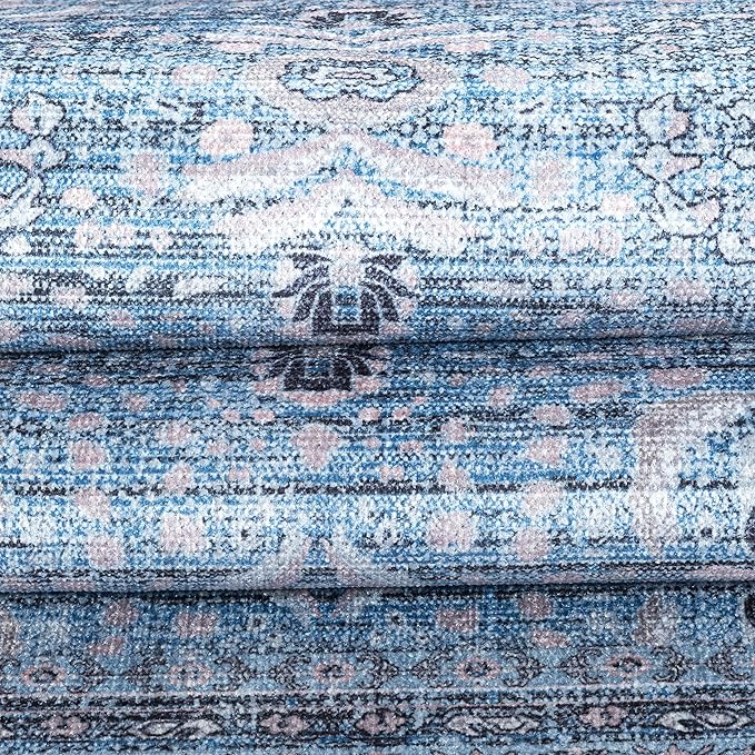 Fame Living Washable Area Rug. Modern Farmhouse. Vintage. Turkish. Bohemian. Distressed. Oriental. Traditional. Rugs for Living Room. Dining. Bedroom. Office. Entryway. Foyer. (866CBl, 7'5" x 9'8")