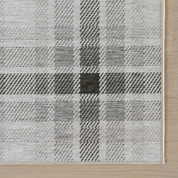 Dash & Albert Andri Plaid Black Machine Washable Rug, 8.5 X 11.5 Feet, Black/White Plaid Pattern