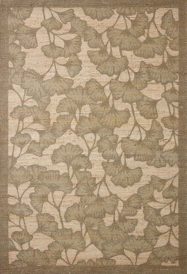 Loloi Chris Loves Julia Rue Collection RUE-02 Olive/Sage 8'-6" x 11'-6" Area Rug Jute Neutral Floral Living Room Bedroom Rug