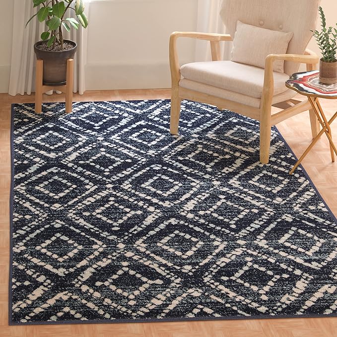 SAFAVIEH Adirondack Collection Accent Rug - 3' x 5', Navy & Ivory, Modern Diamond Distressed Design, Non-Shedding & Easy Care, Ideal for High Traffic Areas in Entryway, Living Room, Bedroom (ADR131N)