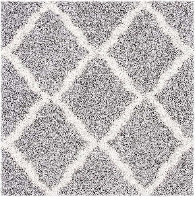 SAFAVIEH Dallas Shag Collection Area Rug - 6' Square, Grey & Ivory, Trellis Design, Non-Shedding & Easy Care, 1.5-inch Thick Ideal for High Traffic Areas in Living Room, Bedroom (SGD257G)