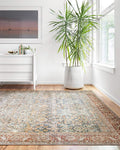 Loloi Layla Collection LAY-04 Ocean/Rust 3'-6" x 5'-6" .13" Thick Accent Rug, Soft, Durable, Vintage Inspired, Distressed, Low Pile, Non-Shedding, Easy Clean, Printed, Living Room Rug