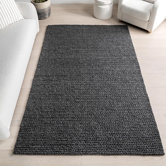 Nuloom Penelope Charcoal, 7'6" x 9'6", Hand-Braided, Wool & Cotton, Soft and Textured, High Traffic, Stain Resistant, Easy Clean, Durable Area Rug for Bedroom, Living Room, Dining, Foyer, Entryway