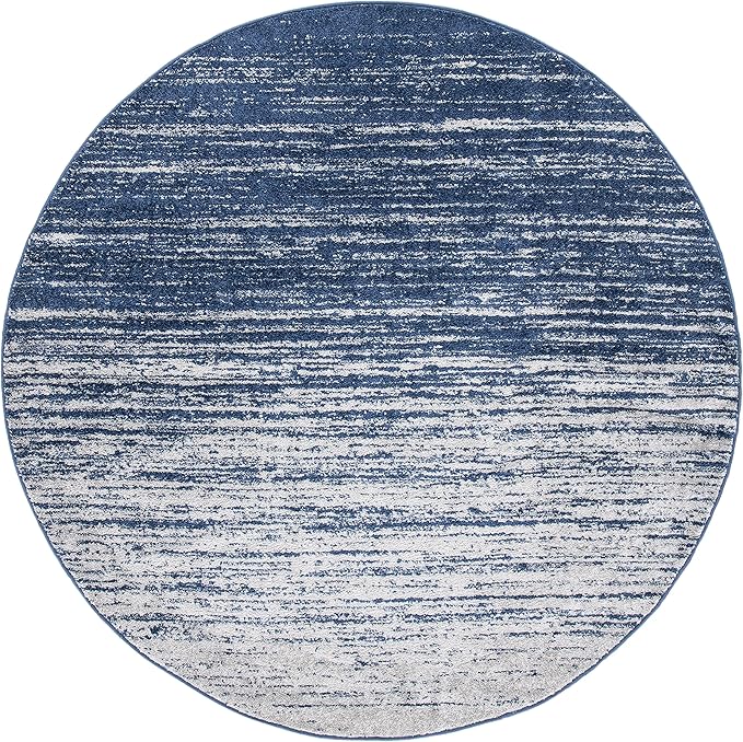 SAFAVIEH Adirondack Collection Area Rug - 10' Round, Navy & Grey, Modern Ombre Design, Non Shedding & Easy to Clean, Ideal for Living Room, Bedroom, Office, Dining Space (ADR113E)