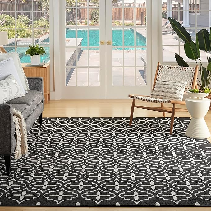 Nourison Home Nourison Essentials Black Ivory 6' x 9' Area Rug - Easy Clean, Non Shedding, Bed Room, Living Room, Dining Room, Kitchen (6' x 9')