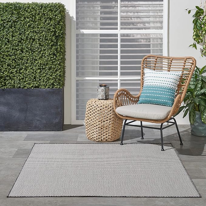 Nourison Home Courtyard Ivory Charcoal 4' x Square Area Rug - Easy Clean, Non Shedding, Bed Room, Living Room, Dining Room, Kitchen (4' x Square)