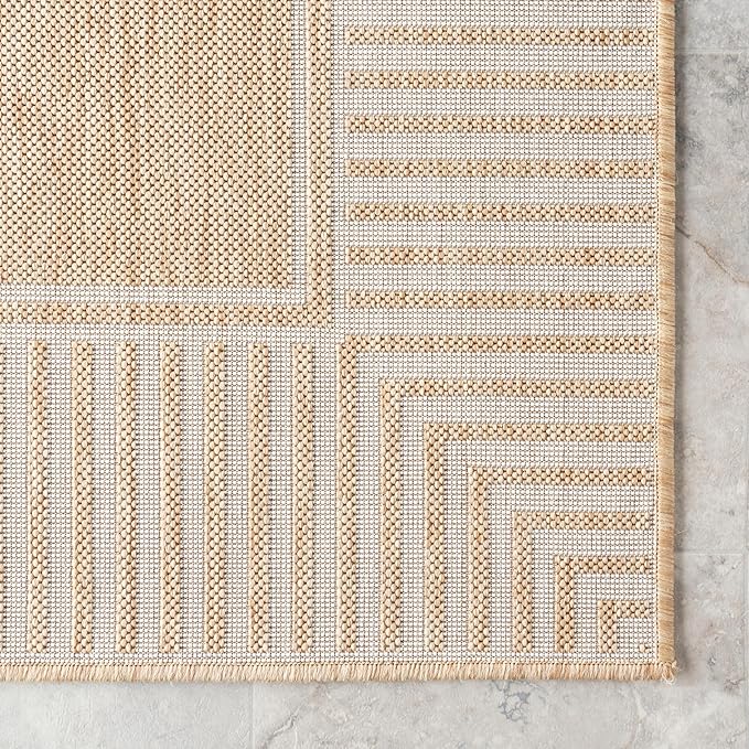 Nuloom Asha Tan/Ivory, 5' x 8', Casual, Striped Border, Soft and Cozy, High Traffic, Stain Resistant, Easy Clean, Durable Area Rug for Indoor/Outdoor Patio, Deck, Porch, Garden, Courtyard