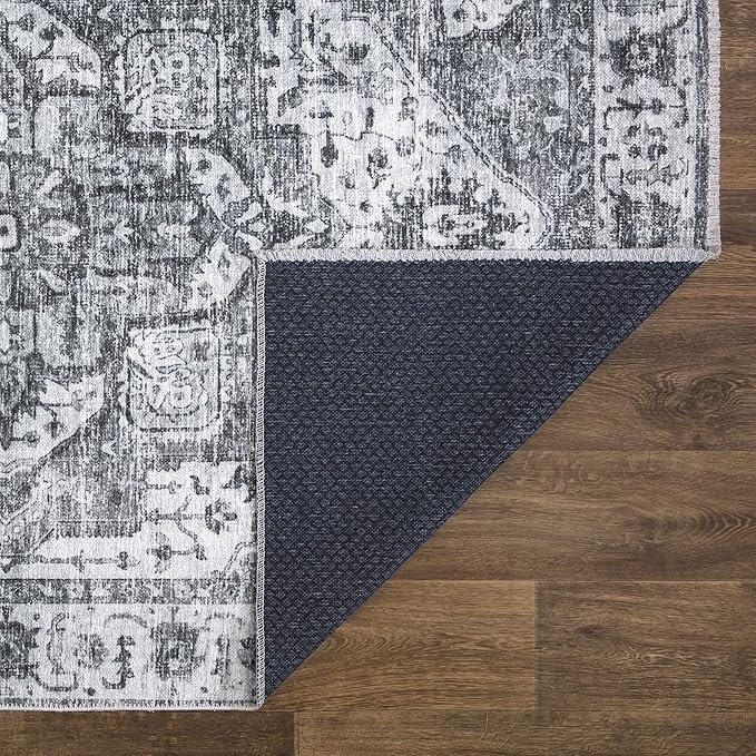 Bloom Rugs Caria Washable Non-Slip 9x12 Rug - Silver/Dark Gray Traditional Area Rug for Living Room, Bedroom, Dining Room, and Kitchen - Exact Size: 9' x 12'