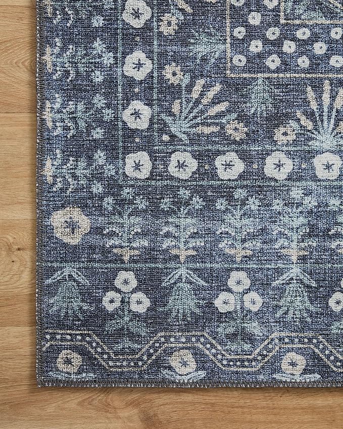 Loloi Rifle Paper Co. Maison Collection MAO-03 Rosette Blue 2'-0" x 5'-0", .19" Pile Height, Accent Rug