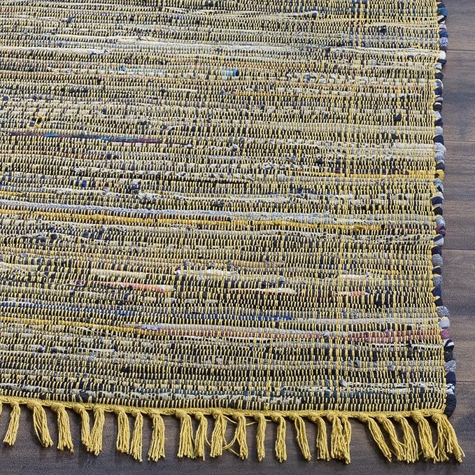 SAFAVIEH Rag Rug Collection Accent Rug - 2' x 3', Yellow & Multi, Handmade Boho Stripe Cotton, Ideal for High Traffic Areas in Entryway, Living Room, Bedroom (RAR121H)