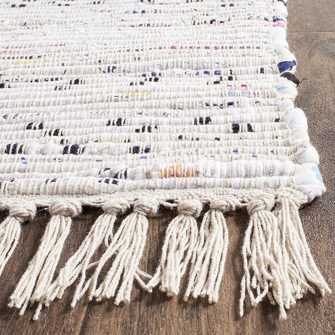 SAFAVIEH Rag Rug Collection X-Large Area Rug - 12' x 18', Ivory & Multi, Handmade Boho Stripe Cotton, Ideal for High Traffic Areas in Living Room, Bedroom (RAR121G)