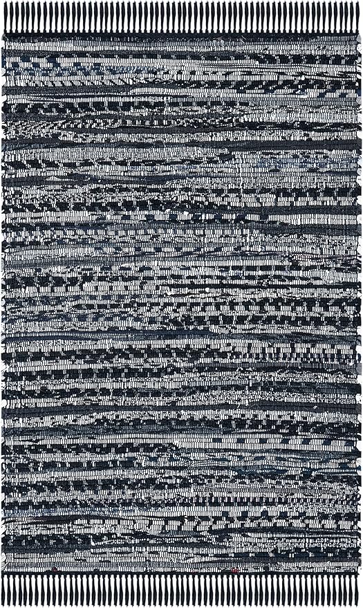 SAFAVIEH Rag Rug Collection Accent Rug - 2'6" x 4', Black, Handmade Boho Stripe Cotton, Ideal for High Traffic Areas in Entryway, Living Room, Bedroom (RAR121Z)