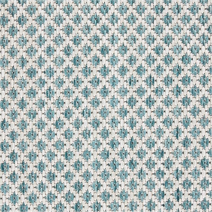 Nourison Home Courtyard Ivory Aqua 3' x 5' Area Rug - Easy Clean, Non Shedding, Bed Room, Living Room, Dining Room, Kitchen (3' x 5')