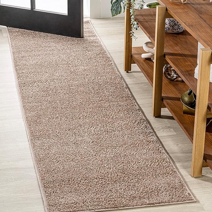 Eyely UES100G-216 Supersoft Haze Solid Low-Pile Indoor Runner Rug, Coastal, Bohemian, Minimalist, Classic, Casual for Bedroom,Kitchen,Living Room,Non Shedding,Easy-Washing, Beige, 2 X 16