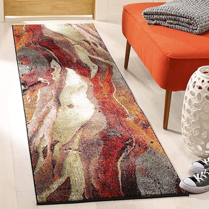 SAFAVIEH Glacier Collection 2'3" x 6' Red / Multi GLA126A Modern Abstract Non-Shedding Living Room Entryway Foyer Hallway Bedroom Runner Rug