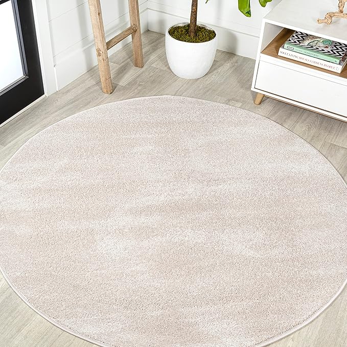 Eyely UES100D-6R Supersoft Haze Solid Low-Pile Indoor Area Rug, Coastal, Bohemian, Minimalist, Classic, Casual for Bedroom,Kitchen,Living Room,Non Shedding,Easy-Washing, Ivory, 6' Round