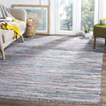 SAFAVIEH Rag Rug Collection Area Rug - 4' Square, Aqua & Multi, Handmade Boho Stripe Cotton, Ideal for High Traffic Areas in Living Room, Bedroom (RAR121K)