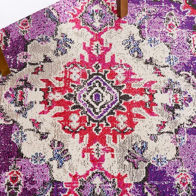 SAFAVIEH Monaco Collection Accent Rug - 3' x 5', Violet & Fuchsia, Medallion Distressed Design, Non-Shedding & Easy Care, Ideal for High Traffic Areas in Entryway, Living Room, Bedroom (MNC243P)