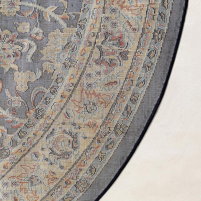 Unique Loom Sialk Hill Collection Area Rug - Washington (7' 10" Round Navy Blue/Cream)