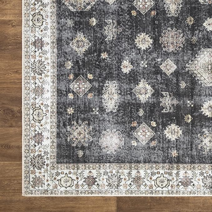 Bloom Rugs Washable Non-Slip 5' x 7' Rug - Black/Ivory Traditional Area Rug for Living Room, Bedroom, Dining Room, and Kitchen - Exact Size: 5' x 7'