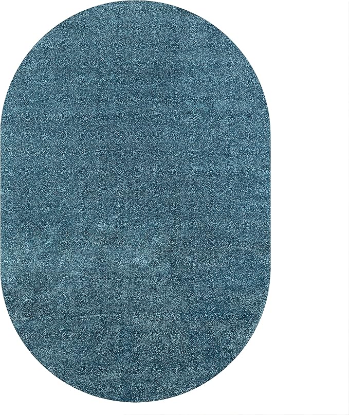 Eyely UES100H-5OV Supersoft Haze Solid Low-Pile Indoor Area Rug, Coastal, Bohemian, Minimalist, Classic, Casual for Bedroom,Kitchen,Living Room,Non Shedding,Easy-Washing, Blue, 5 X 8 Oval