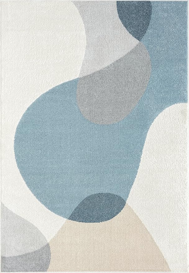 Abani Deco Collection Area Rug - Cream/Blue Mid-Century Design -7'9" x 10'2"(8'x10') - Easy to Clean - Durable for Kids and Pets - Non-Shedding - Medium Pile - for Living Room, Bedroom & Office