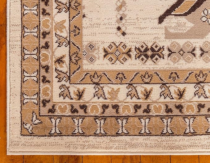 Unique Loom Taftan Collection Border Geometric Tribal Inspired Design Area Rug (2' 7 x 10' 0 Runner, Ivory/ Tan)