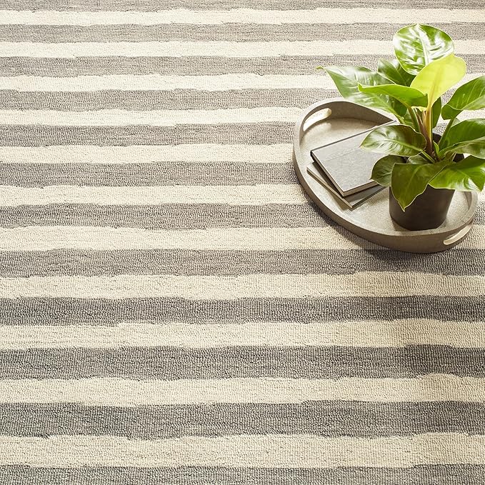 Dash & Albert Silas Stripe Grey Hand Micro Hooked Wool Rug, 7.5 X 9.5 Feet, Grey Stripe Pattern - Premium Luxury Hotel Quality Soft Breathable Hypoallergenic Machine Washable Easy Care All Season