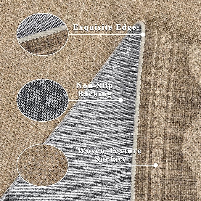 Scalloped Easy Jute Rug 5x7 Outdoor Rug Washable Rugs for Entryway Porch Non Slip Neutral Farmhouse Indoor Outdoor Carpet for Backyard Patio Office
