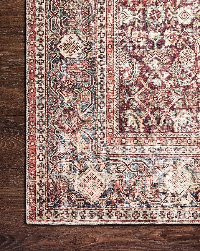 Loloi Layla Collection LAY-11 Cinnamon/Sage 3'-6" x 5'-6" .13" Thick Accent Rug, Soft, Durable, Vintage Inspired, Distressed, Low Pile, Non-Shedding, Easy Clean, Printed, Living Room Rug