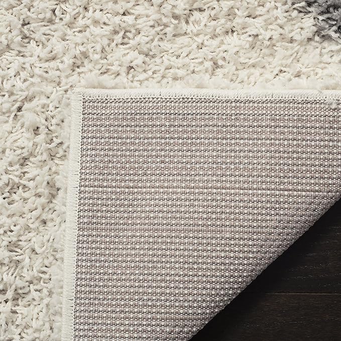 SAFAVIEH Dallas Shag Collection Runner Rug - 2'3" x 8', Ivory & Grey, Trellis Design, Non-Shedding & Easy Care, 1.5-inch Thick Ideal for High Traffic Areas in Living Room, Bedroom (SGD257F)
