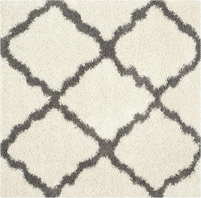 SAFAVIEH Dallas Shag Collection Area Rug - 8' Square, Ivory & Dark Grey, Trellis Design, Non-Shedding & Easy Care, 1.5-inch Thick Ideal for High Traffic Areas in Living Room, Bedroom (SGD257H)