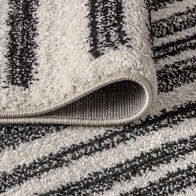 JONATHAN Y Khalil Modern Berber Stripe Cream/Black 9' Round Indoor Area Rug, Contemporary, Bohemian, Easy-Cleaning for Living Room, Bedroom, Kitchen, Pet Friendly, Non-Shedding (MOH207A-9R)