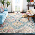 SAFAVIEH Madison Collection Area Rug - 6'7" Square, Dark Blue & Yellow, Boho Diamond Distressed Design, Non-Shedding & Easy Care, Ideal for High Traffic Areas in Living Room, Bedroom (MAD418N)