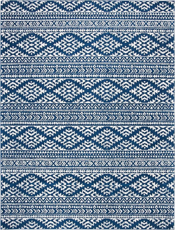 SAFAVIEH Area Rug 9x12 - Tulum Collection - Large - Navy & Ivory, Moroccan Boho Tribal Design, Non-Shedding & Easy to Clean, Ideal for Living Room, Bedroom, Dining Space (TUL272N)